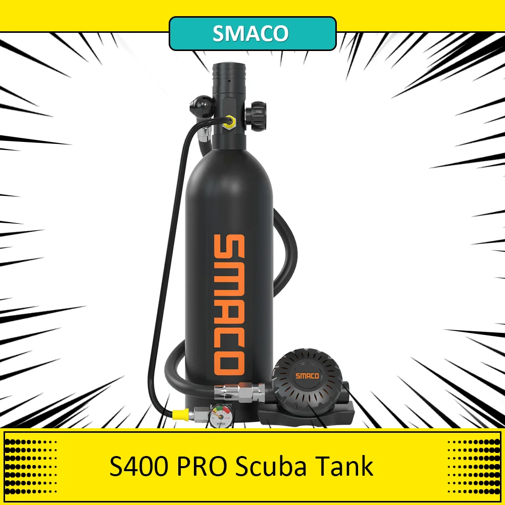 SMACO S400 Pro 1L Scuba Tank Black ,15-20 minutes  Using Time,  6061 Aviation Aluminum