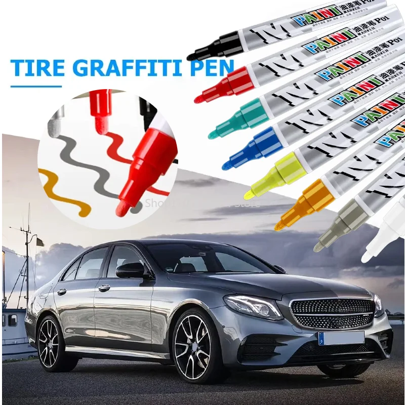 Autolack-Kratzer-Reparatur-Stift, Wasserfester Lackmarker für Autoreifenpflege, Schwarz, Weiß, Rot, Silber