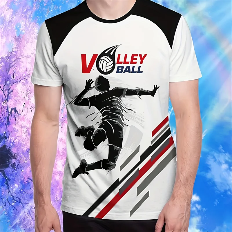 

Summer Men's T-shirt 3D Volleyball Sport Crew Neck Short Sleeve Tees Leisure Fashion Daily Training Quick Dry Men Clothing Tops