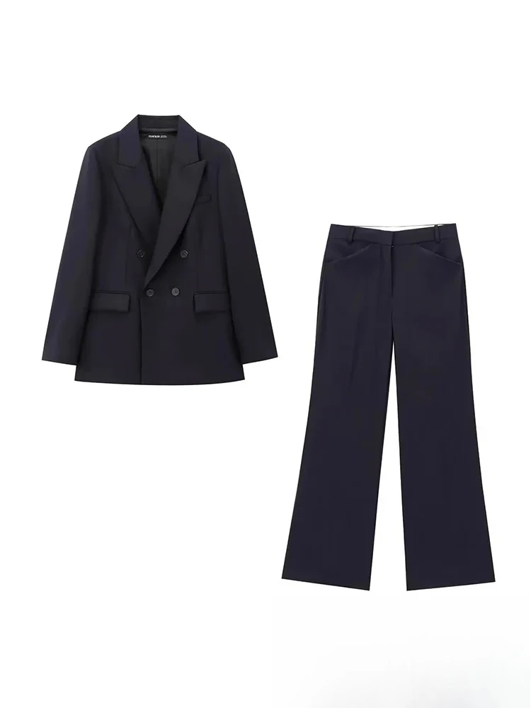 

KONDALA Vintage Office Lady Black Solid Suit Single Breasted V Neck Pockets Blazer Straight Loose Pants Fashion 2024 Autumn Sets
