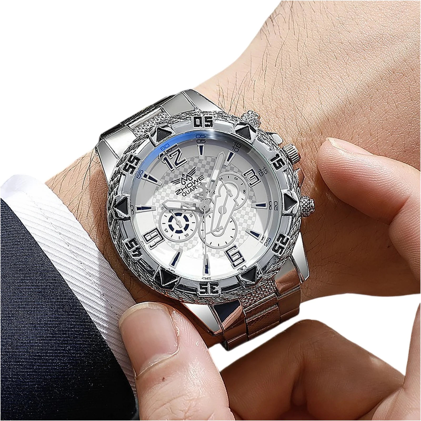 

Luxury Mens Business Watch Stainless Steel Case Slim Dress Timepiece Waterproof Chronograph Wristwatch Elegant Office Accessory