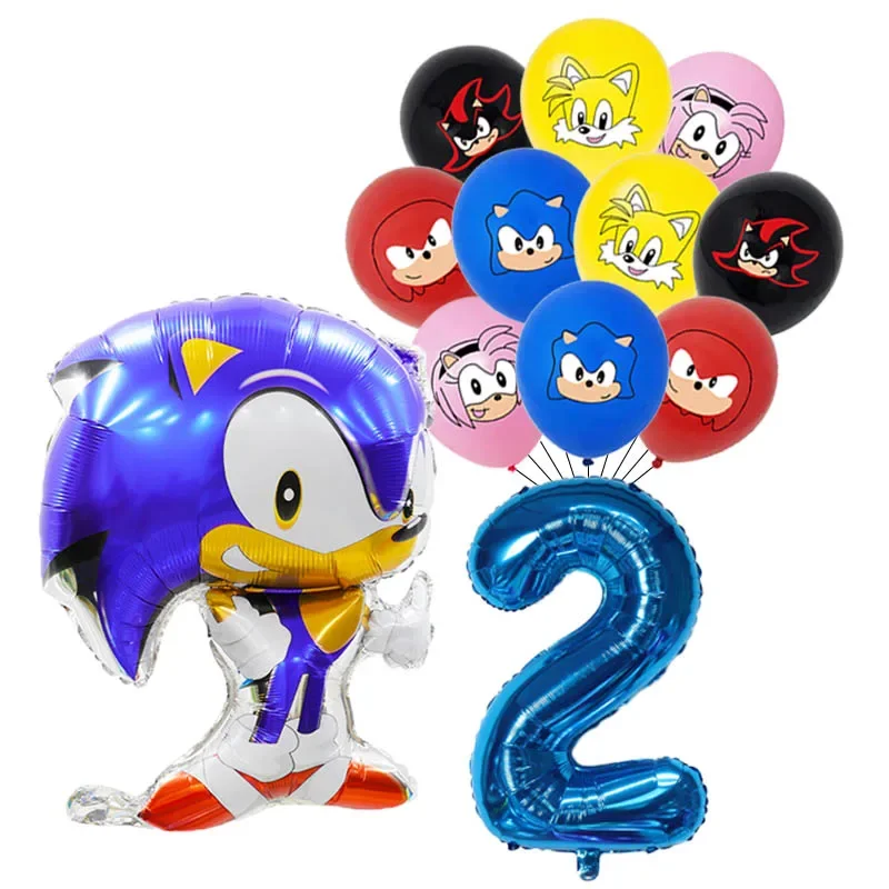 12 sztuk anime Sonic the Hedgehog Balloon Number Foil Globos 1 2 3 4 Years Old Birthday Party Decoration Kid Sonic Theme Party Ball