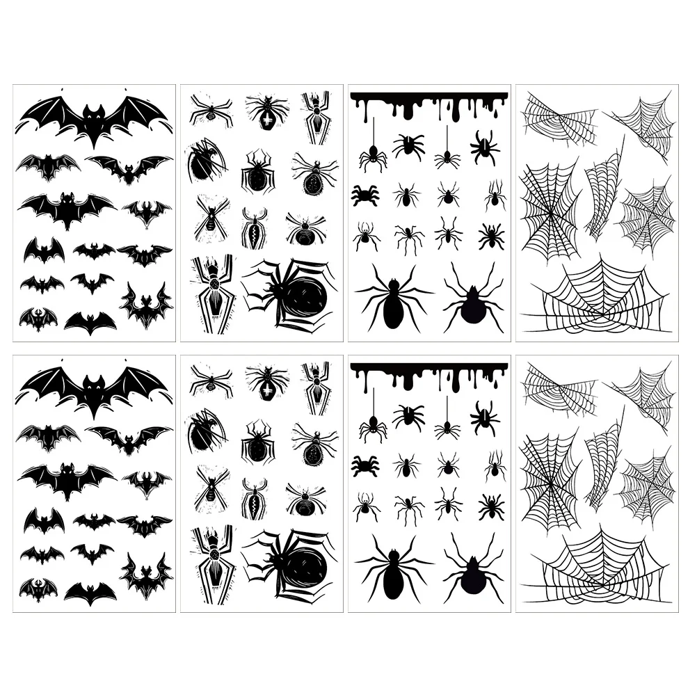 8-vellen volwassen Halloween tattoo stickers tijdelijke body pvc spinnenweb gezichtstatoeages