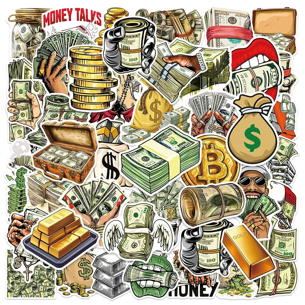 10/30/50pcs Funny Cartoon Money World Stickers Dollar Decals DIY Fridge Laptop Phone Case Notebook Diary Cool Decoration Sticker