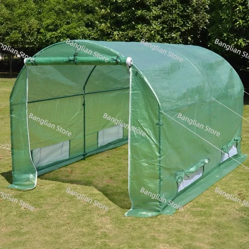 300x200x175CM New Tunnel Greenhouse Larger Insulation Garden House Durable 2 Doors Large Bird Pest Control With Iron Stand