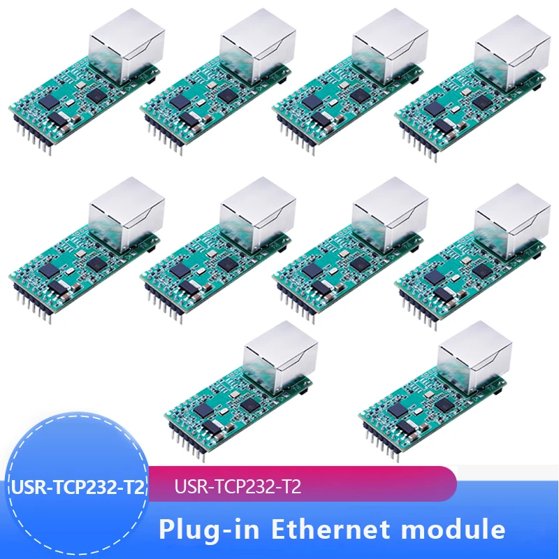 10PCS USR-TCP232-T2 Tiny Serial Ethernet Converter Module Serial UART TTL to Ethernet TCPIP Module Support DHCP and DNS