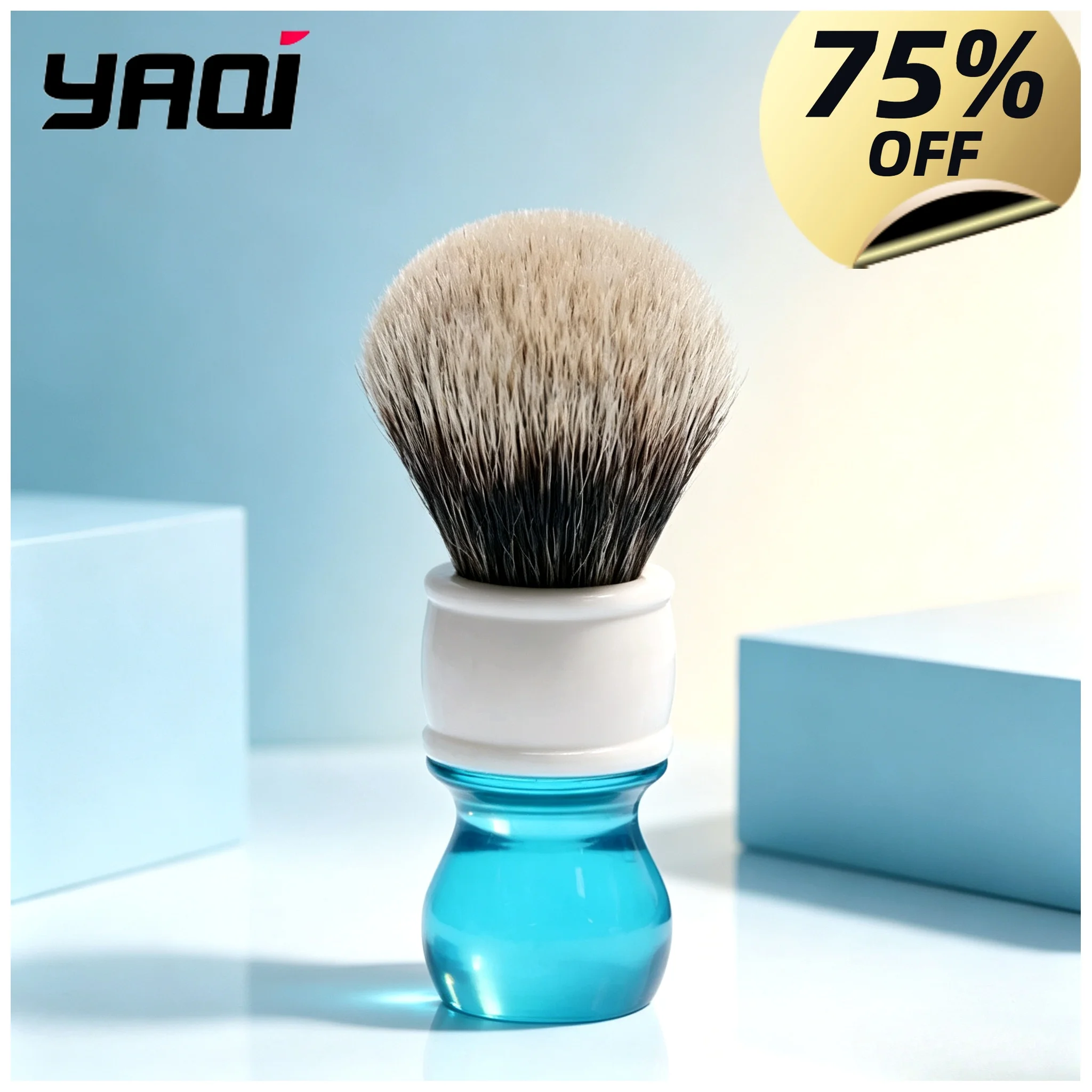 yaqi-男性用シェービングブラシ-24mm-アクアカラー-2本の毛を使用したウェットシェービング用具。男性への最高の贈り物。男性用グルーミングツール。男性へのギフト。