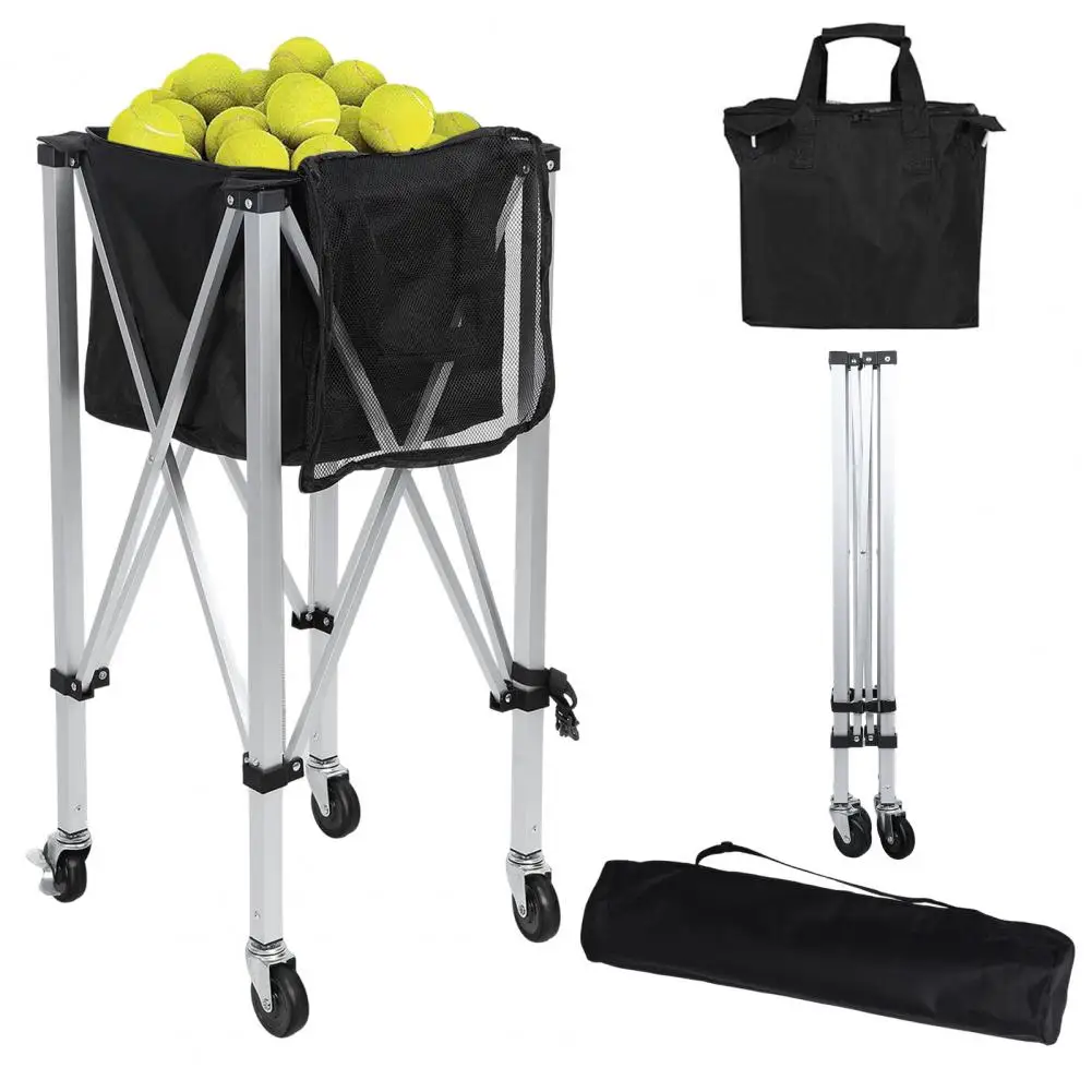 

Foldable Tennis Ball Cart with Wheels, Portable Lightweight Holds 160 Balls Tennis Ball Hopper, Sports Teaching Cart Tennis Ball