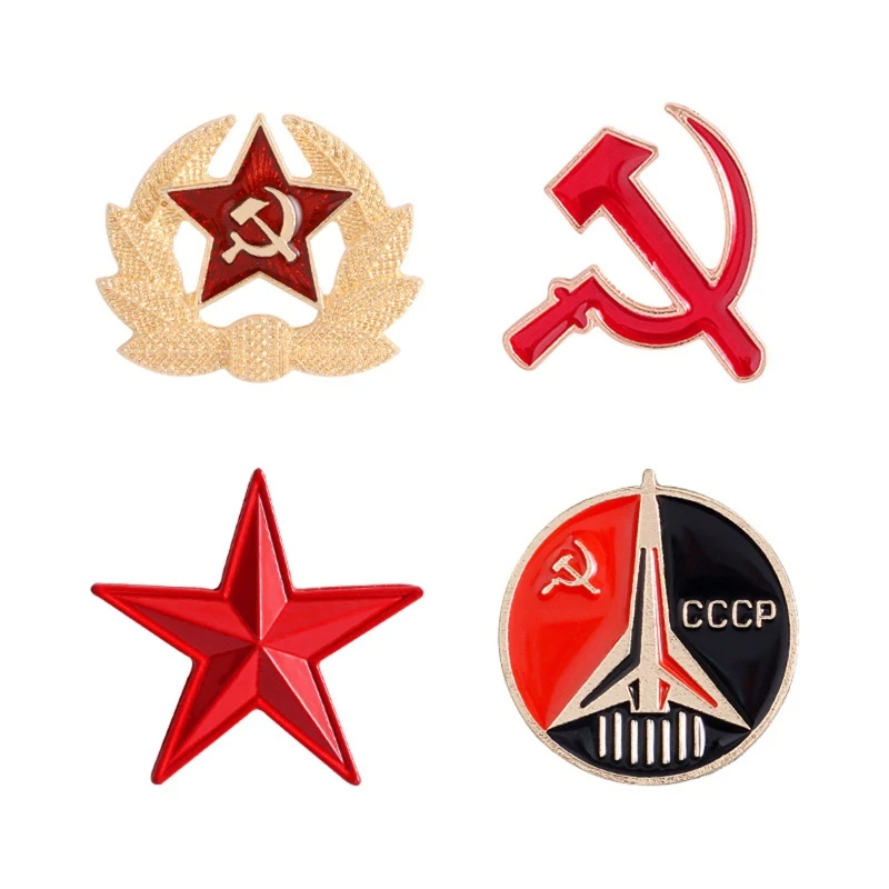 4Pcs Communist Enamel Pin Star Badge Lapel Pin for Creative Soviet Brooch for Gi 37JB