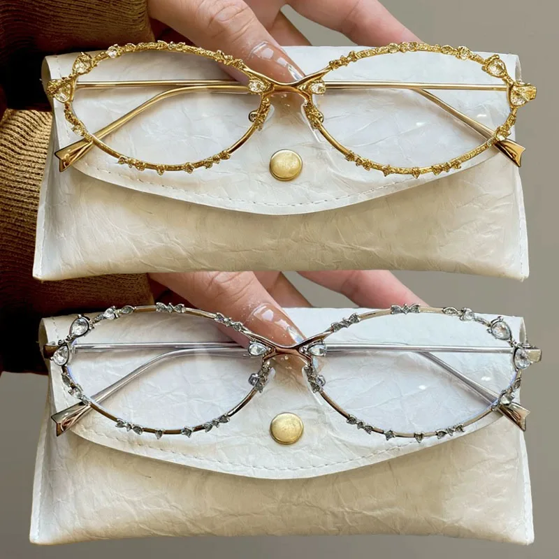 

Корейские овальные очки с бантом и инкрустированным бриллиантами, дизайн галстука-бабочки, роскошная хрустальная оправа, модные очки унисекс