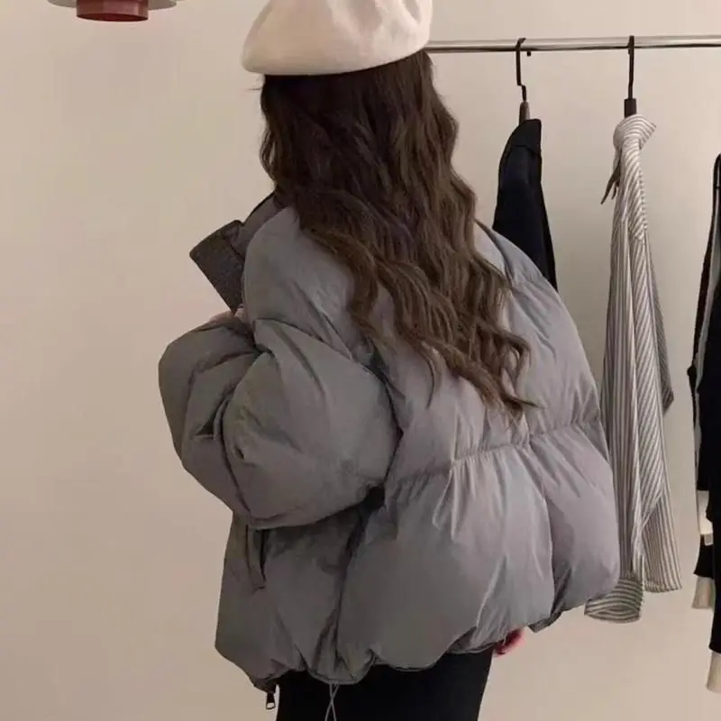 

Korean Drawstring Padded Outerwears Fashion Zipper Cropped Jacket Women Winter Warm Casual Loose Puff Cotton Coats Streetwear