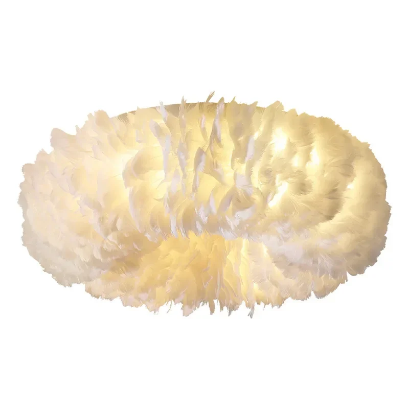 Feather Ceiling Lamp Creative Round DownLights with E27 Bulb for Bedroom Living Room Home Decor