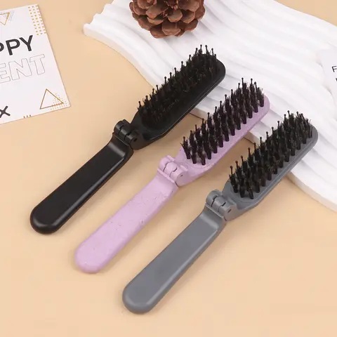 접이식 헤어 빗 휴대용 멧돼지 강모 헤어 브러시 헤드 마사지 여행 빗 헤어 스타일링 액세서리