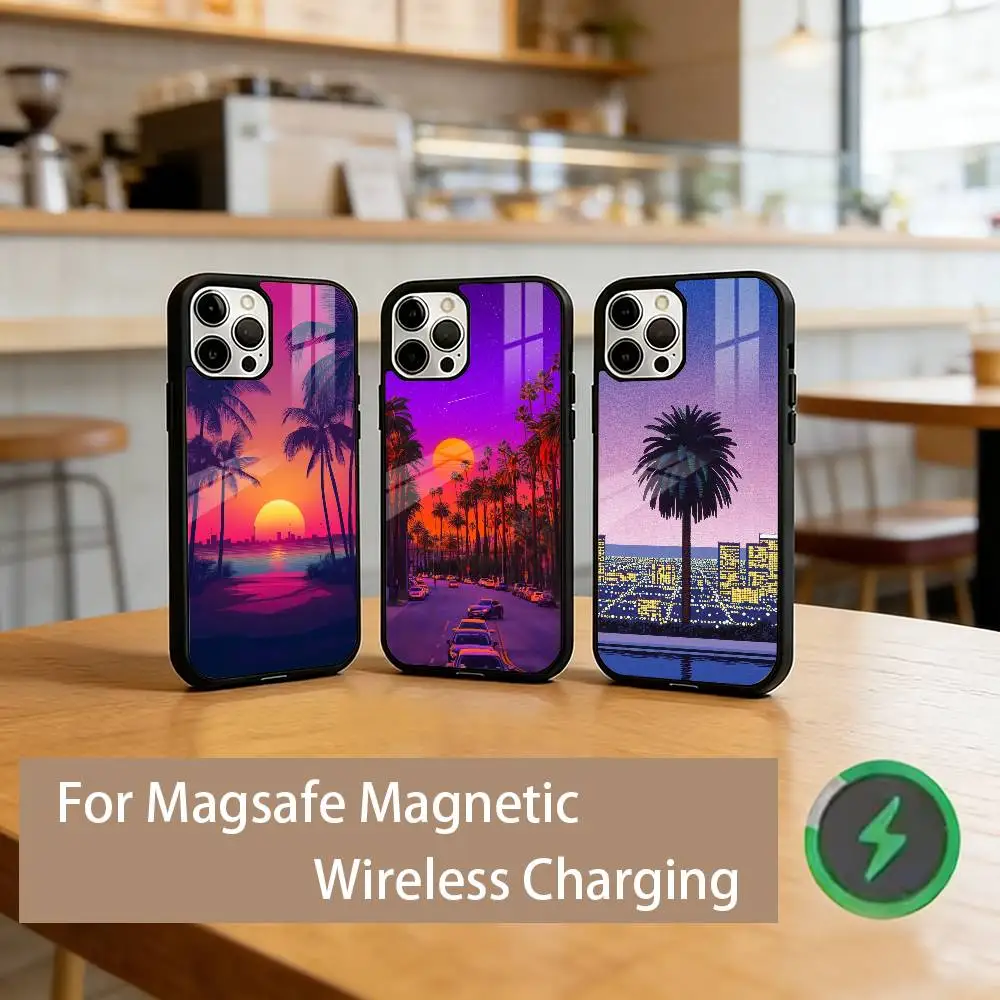 

Miami Beach Aesthetic Phone Case For iPhone17,16,15,14,13,12,11 Plus,Pro Magnetic with Magsafe Wireless Charging