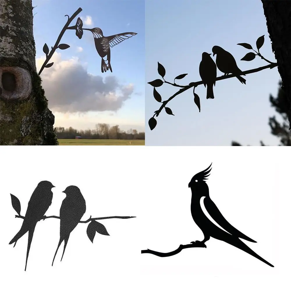 Garden Art Outdoor Garden Backyard Branch Metal Animal Decoration Gift Creative Simulation Animal Bird Ornament Garden Statues