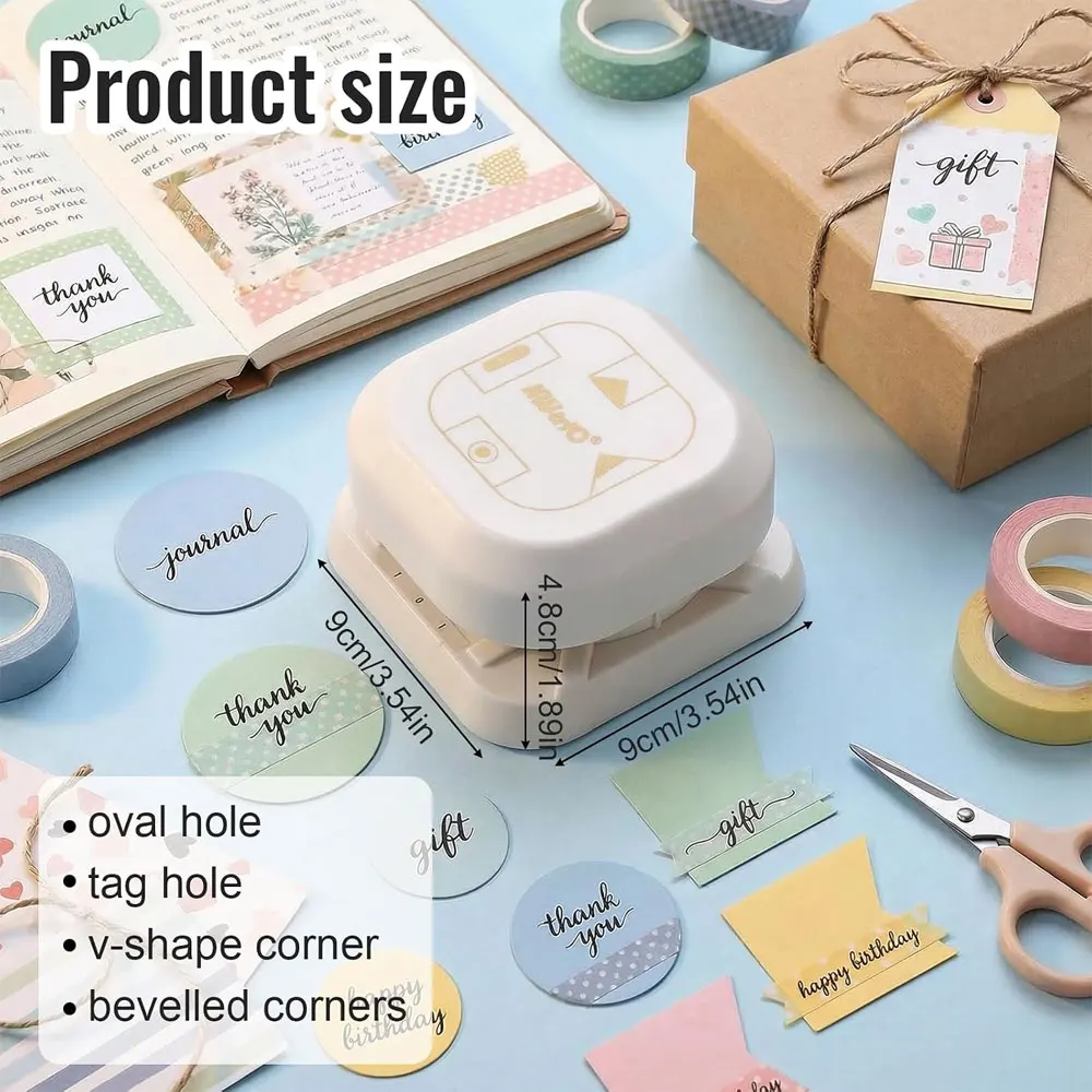 1pc 4-in-1 Craft Tag Punch, Plastic Body with Metal Dies, Easy Press & Scrap Catcher for Gift Tags, Cards, Scrapbooking & DIY