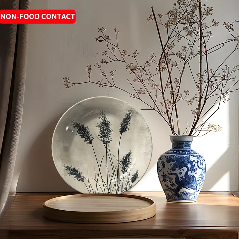 1pc Modern Minimalist Plant Pattern Ceramic Wall Decor Plate - Round Non-Food Contact Art Piece with Elegant Floral Design for