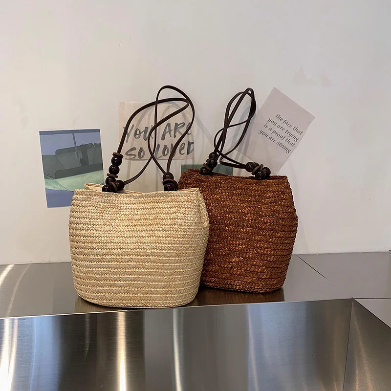 Casual Straw Woven Shoulder Bags For Women Wicker Handbags Handmade Summer Beach Bag Female Travel Large Capacity Rattan Totes