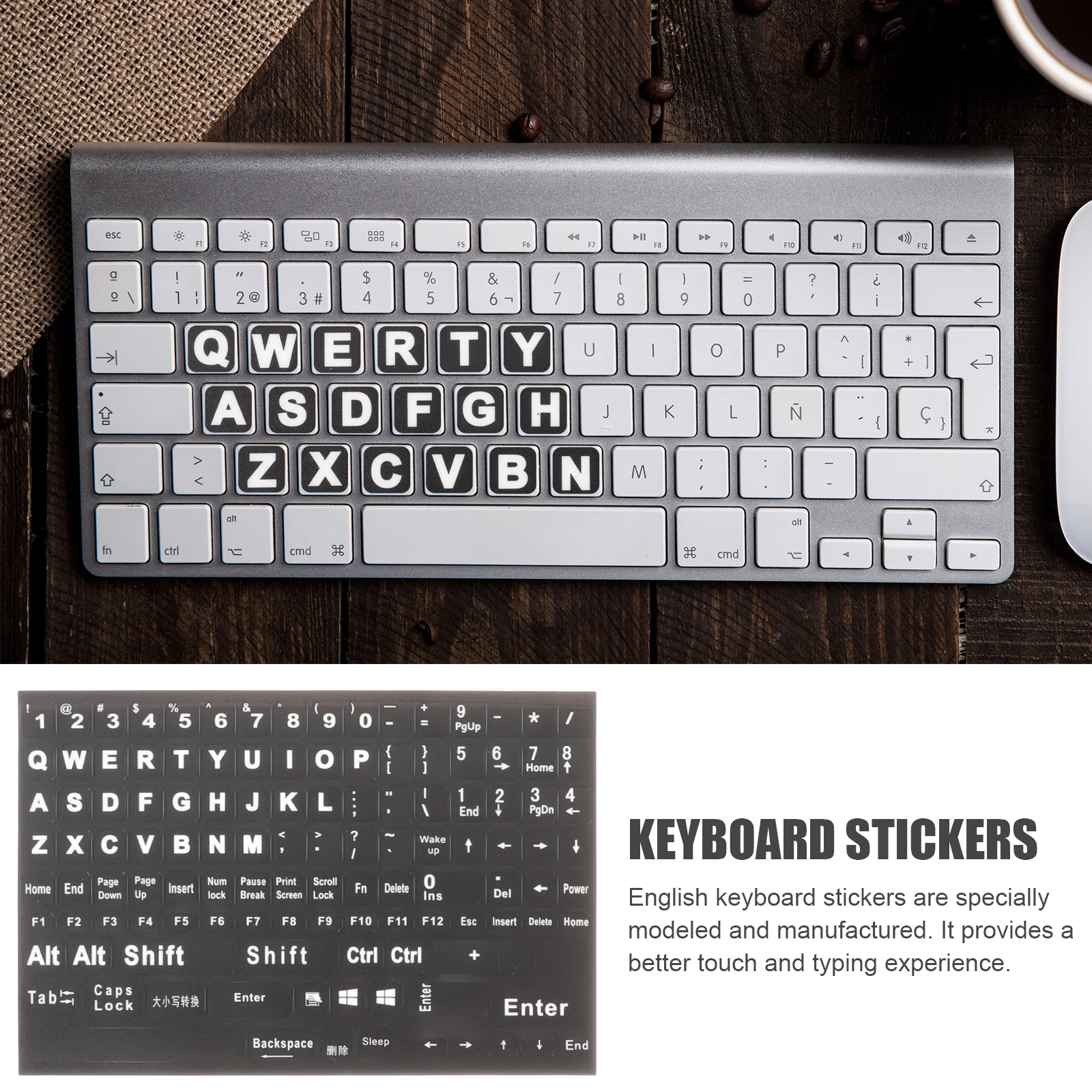 

Black Keyboard Stickers Letters Replacement English Corded Alphabet Number Gamer