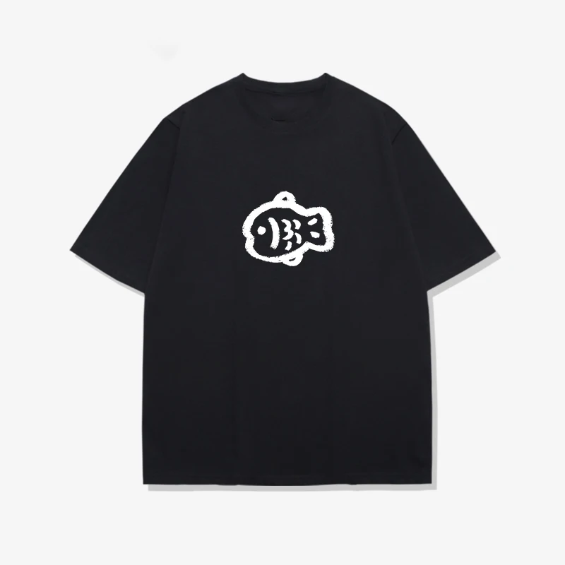 

Little Fat Fish American trendy brand short-sleeved men's black pure cotton loose casual summer new t-shirt