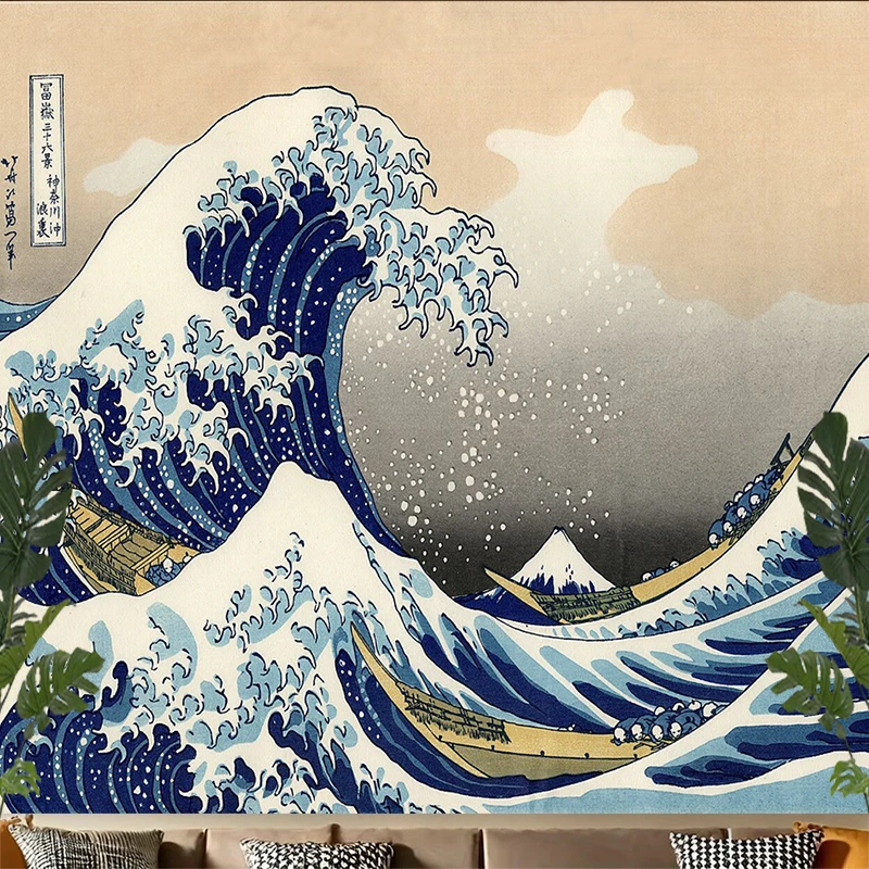 1PC Digital Print Tapestry Wall Hanging, Great Wave off Kanagawa by Hokusai, Japanese Ukiyo-e Traditional Art Wall Decor