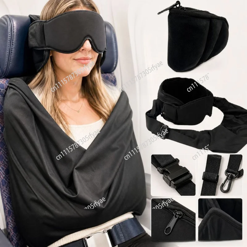 3 In 1 Travel Neck Pillow Headrest With Eye Mask Adjustable Airplane Sleep Mask Long Flight Travel Comfort Support