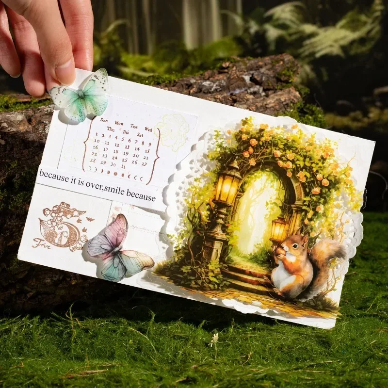 5Pieces PET Sticker Gate Secret Path Forest landscaping Handbook Decorative stickers Arts Scrapbooking Cut 168*130mm