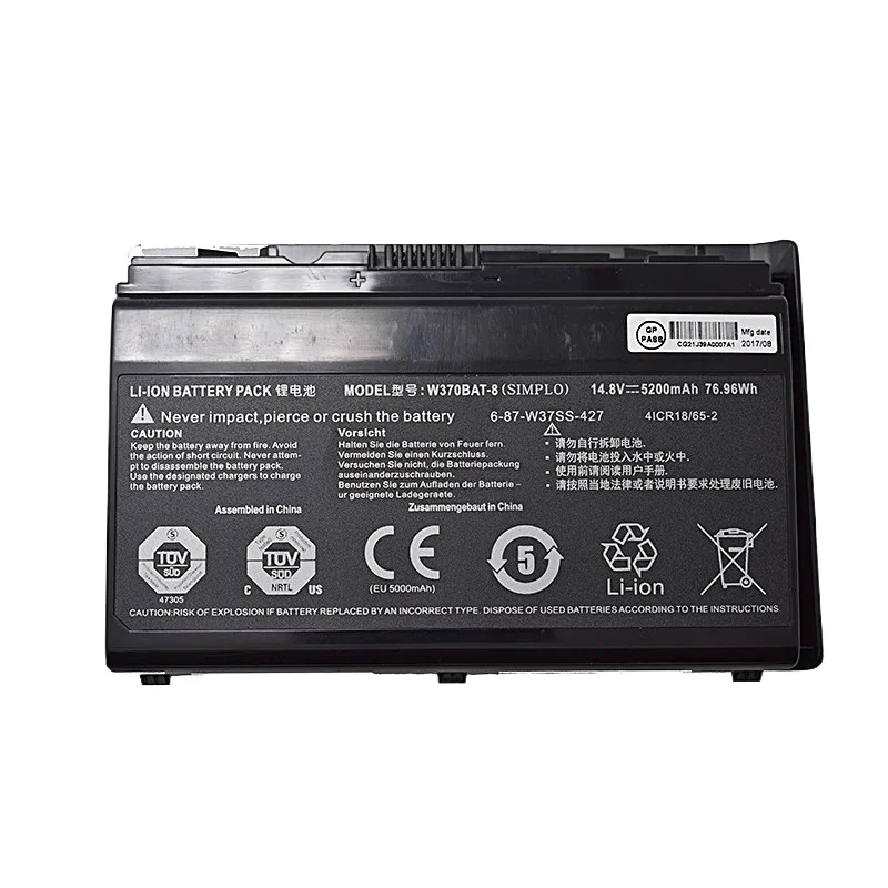 Baterai Laptop W370BAT-8 14.8V 5200mAh untuk Clevo W350ET W350ETQ W37ET NP6350 NP6370 A522 A722 6-87-W370S-4271 K590S K660E 27G V2