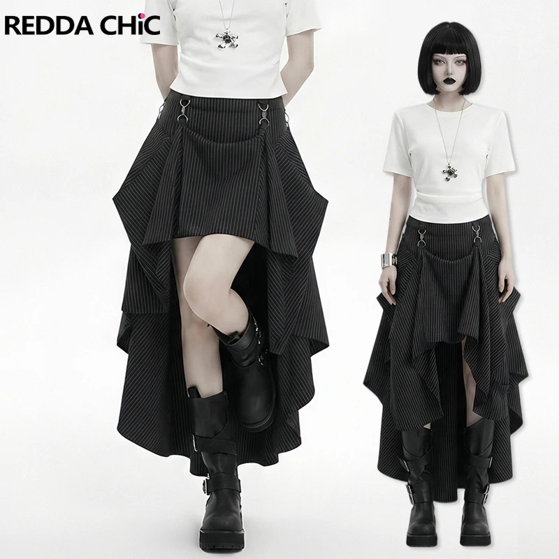REDDACHiC Vintage Stripe Summer Skirt Women Victorian Grunge 3 Way Low Waist Maxi Bustle Skirt Steampunk Renaissance Clothes