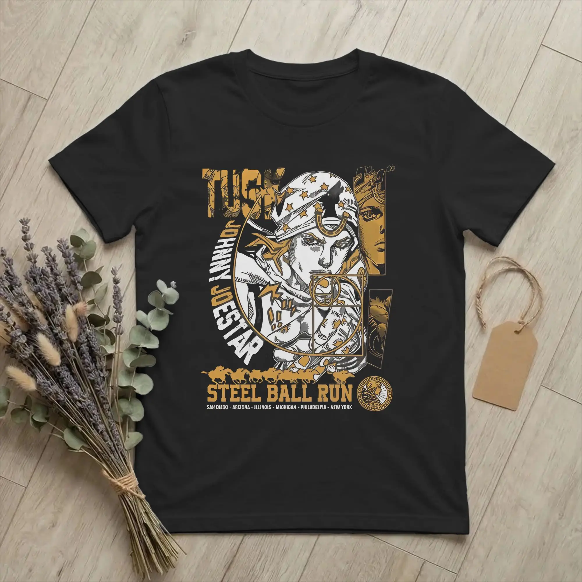 Gyro Zeppeli T-Shirt for Men Joestar Family Bizarre Adventure Anime Pure Cotton Tees Round Neck T Shirts Graphic Printed Clothes