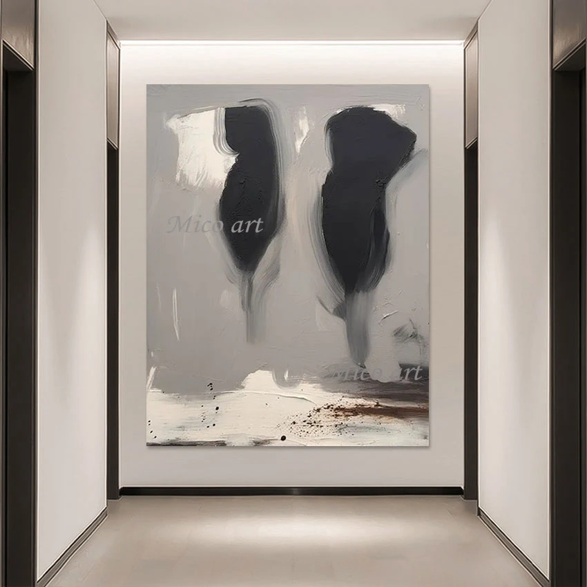 Cuadro 3d de Arte Abstracto negro y gris, decoración de pared de dormitorio, barato, sin marco, de gran tamaño, pinturas hechas a mano sobre lienzo, venta al por mayor