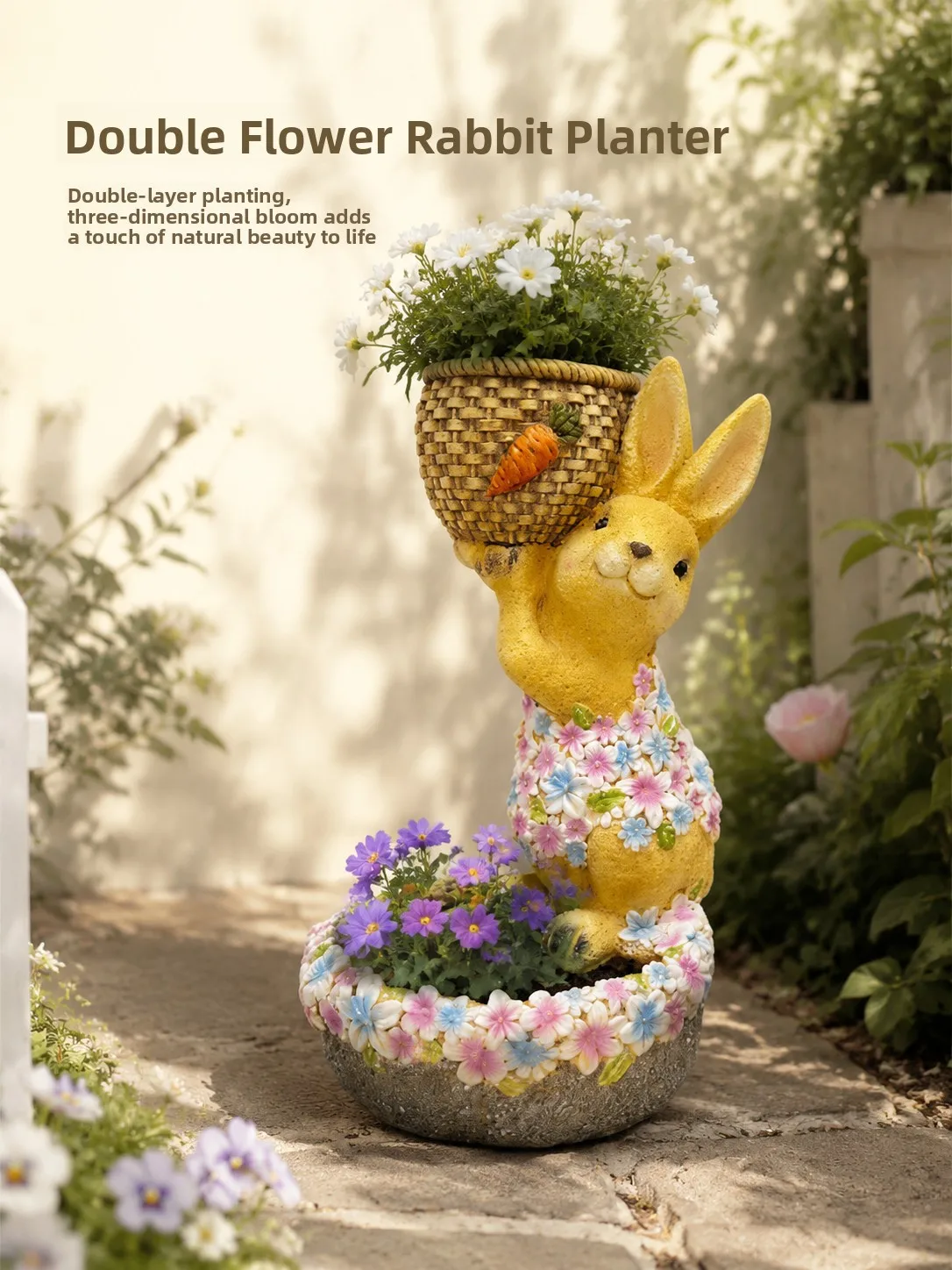 Double Layer Garden Pot Rabbit Shaped Oxide Magnesium Waterproof Sun Resistant Planting Basin Garden Decoration Ornaments