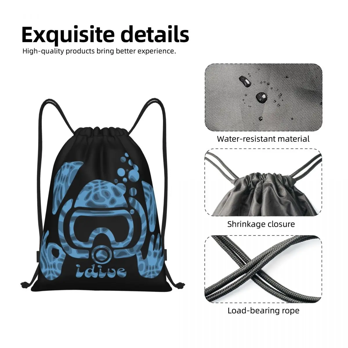 Custom Scuba Dive Aqua Blues IDive OK Drawstring Bags Men Women Lightweight Diving Diver Sports Gym Storage Backpack