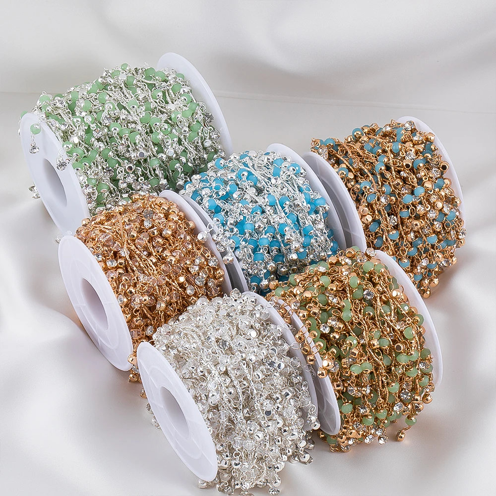 1Meter Glass Beads Crystal Pendant Copper Chain DIY Necklace Bracelet Antique Tassel Chain Jewelry Making Supplies view 2