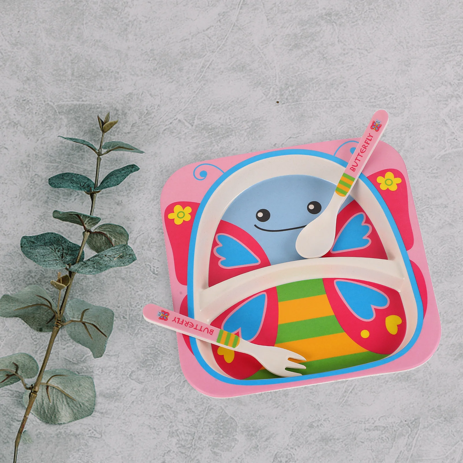 

5Pcs Children Dining Set Bamboo Toddler Tableware Kit Plate Bowl Cup Fork Spoon Kids Dining Kit Perfect for Self Feeding