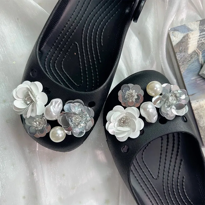 White Moonlight Three Dimensional Flower Pearl Premium Ballet Dance Shoes Hole Shoes DIY Shoe Accessories Festival Gift