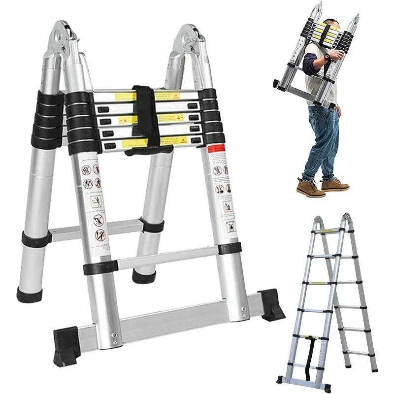 

12.5FT Telescopic Folding Ladder Extension Aluminum 1.9m+1.9m A-Frame 3.8m Straight Ladder Telescoping Portable Multi-Purpose
