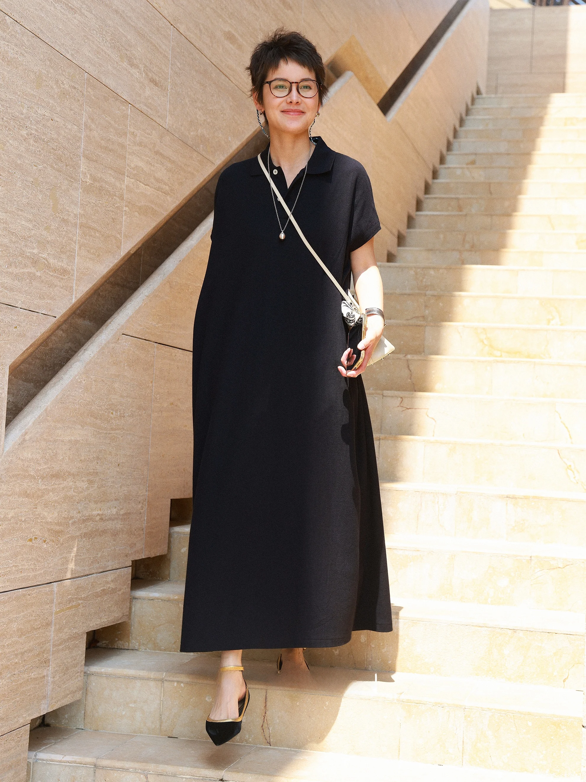 MsDidion Cotton Collar Romper Dress Soft Full Length Loose Fit Casual Style Micro Padded H-Shape Women's Dress