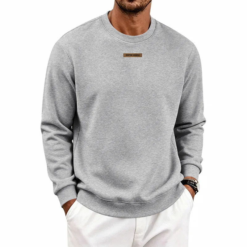 American Style Fall Hot Seller Men's Heavyweight Velvet Solid Color Crew Neck Jumper, Loose Fit Casual Daily Commute Sweater