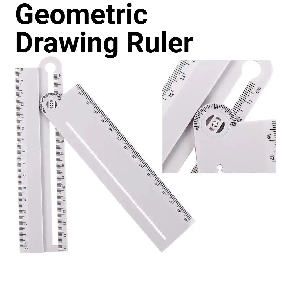 30cm Geometric Drawing Ruler White Angle Measurement Folding Geometric Ruler Measuring Tool Drafting Tool Circular Drawing Ruler