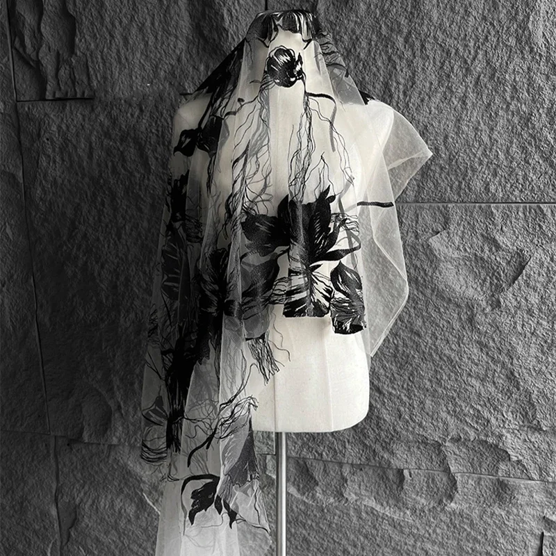 

50X145Cm Floral Embroidered Lace On Tulle Large Flowers for Cheongsam Bridal Dress Sewing Wedding Gown Craft Clothing Supplies