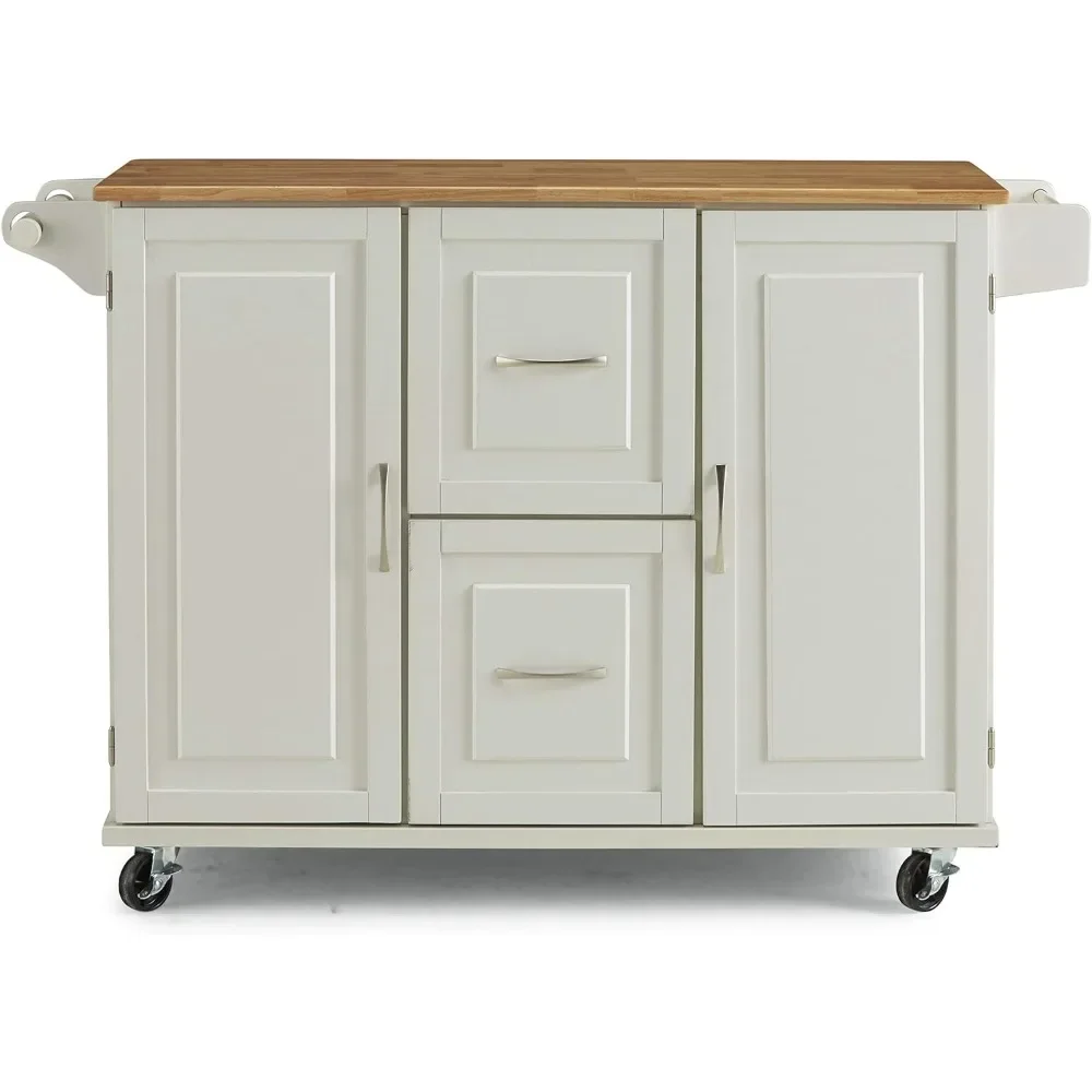 White Kitchen Cart with Hardwood Drop Leaf,Soft White, 45