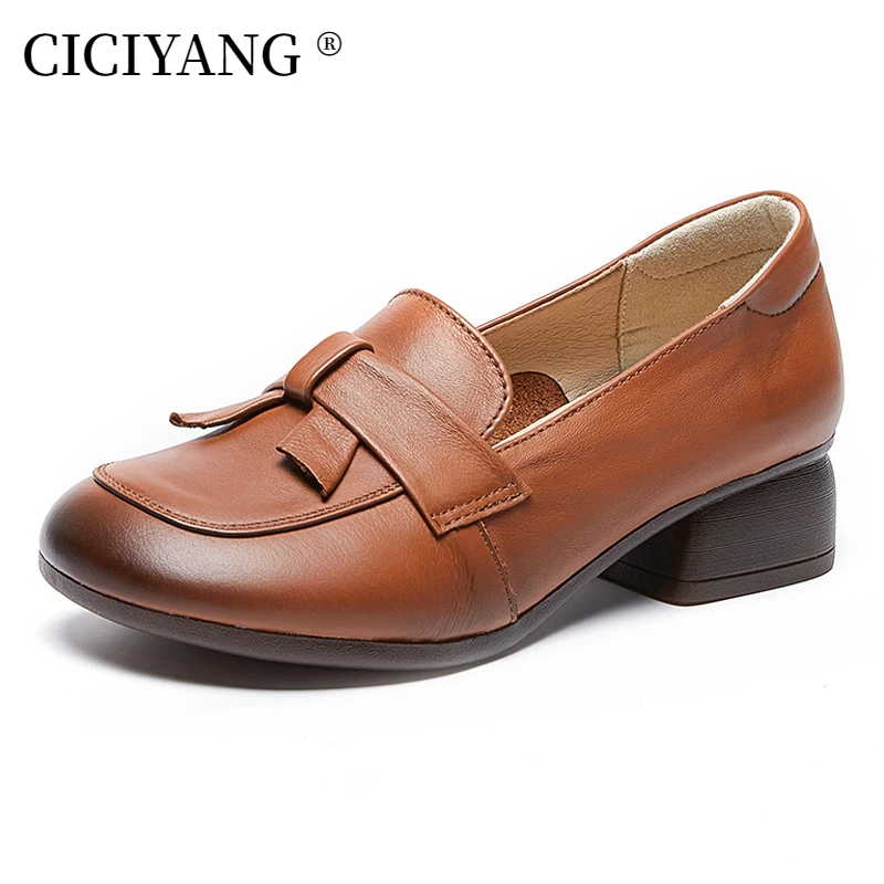 

CICIYANG Low Heel Shallow Mouth Loafers for Ladies Genuine Leather 2024 New Comfortable Spring Non-slip Women Mom Shoes Handmade