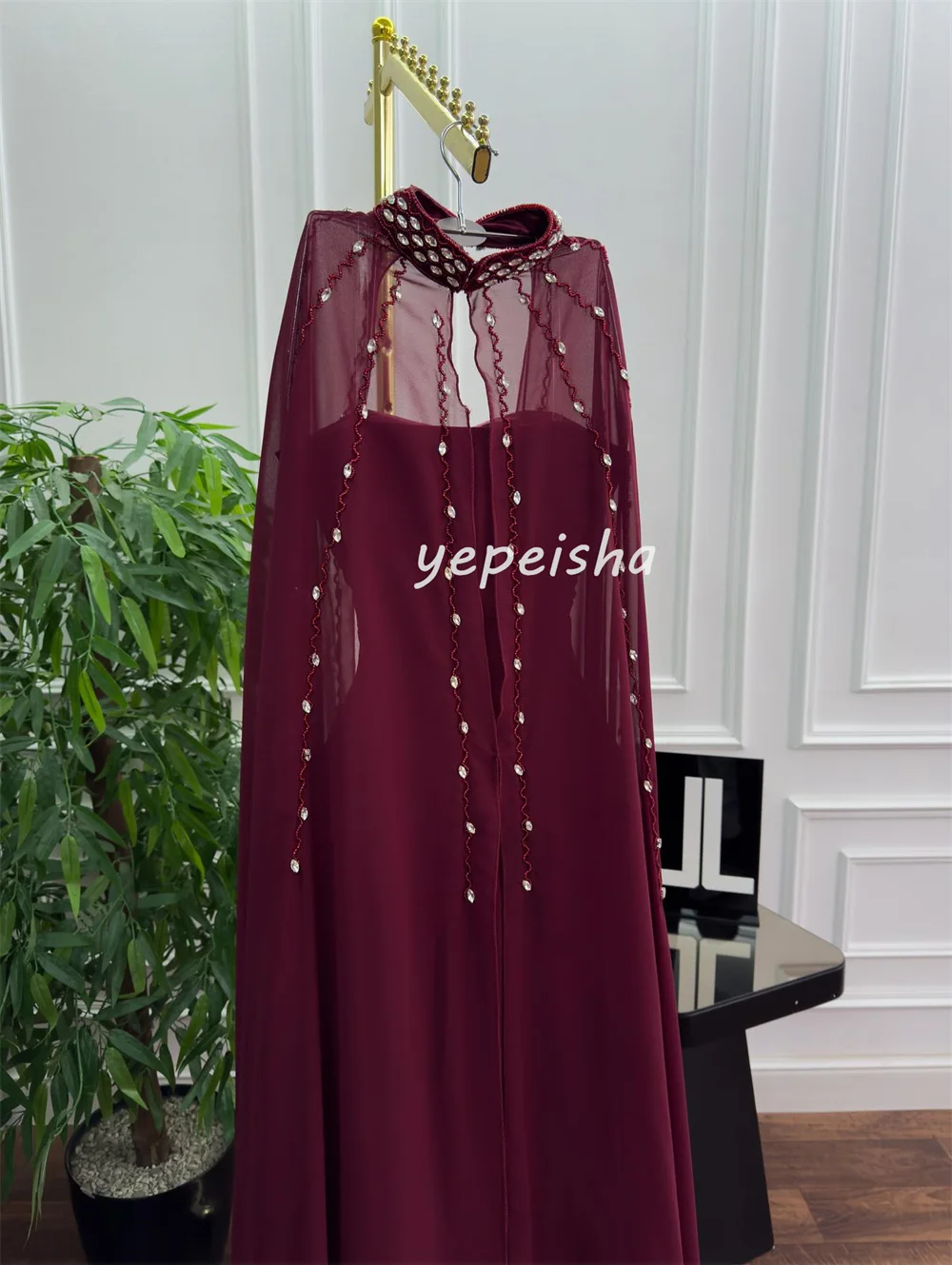 تخصيص جيرسي معقدة الطية حجر الراين ألف خط الياقة العالية فساتين طويلة فساتين مناسبة مخصصة الأحجام المتاحة الموضة