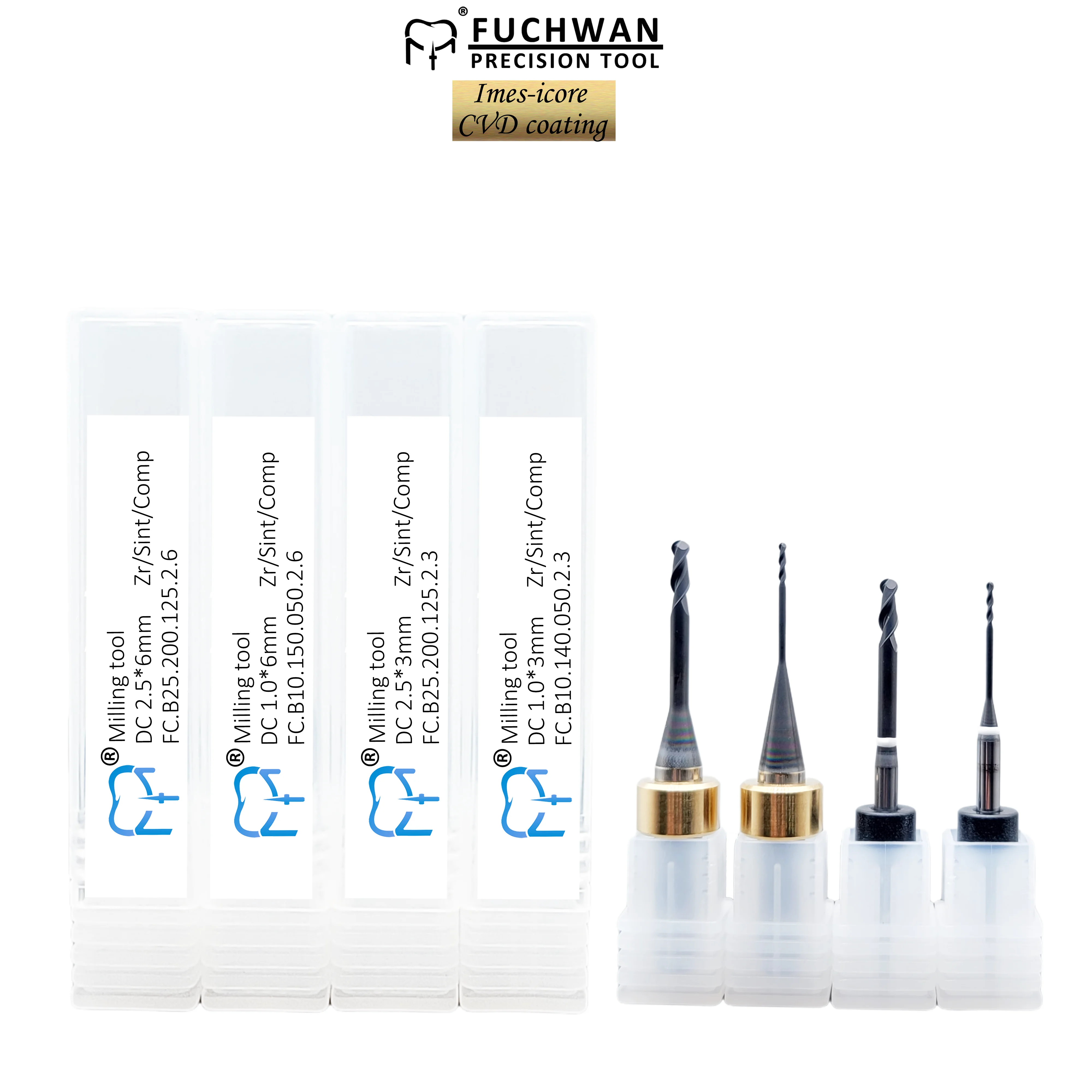 Fuchwan Dental  Milling Cutter Tools Fit for Imes-Icore 350/550/750 Machines Precision Zirconia Ceramic Burs