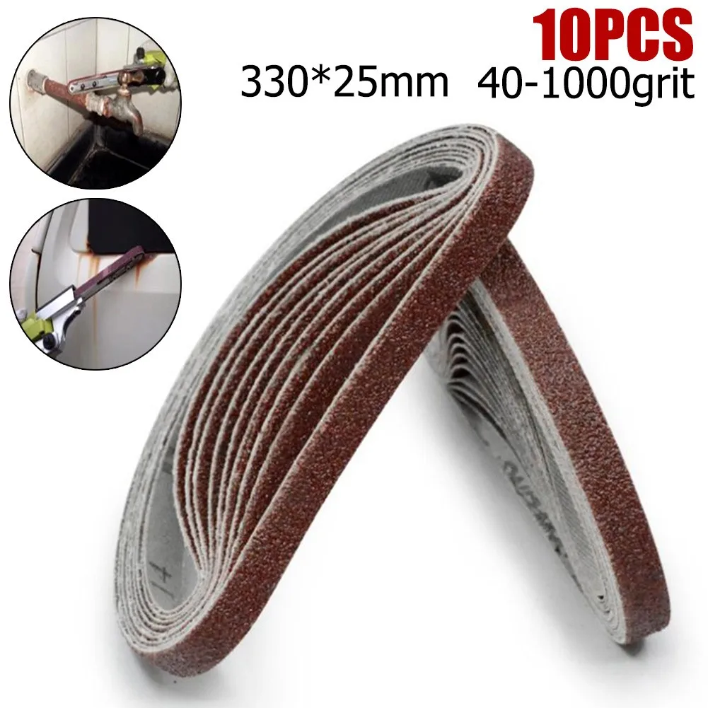 10 PCS Abrasive Sanding Belts 330*25mm Sander Belt Sander Attachment Grinder Polisher Power Tool Accessory Wood Metal Polishing