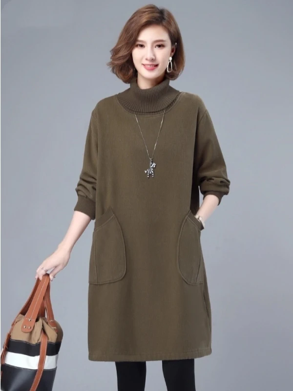 Women's Loose Fit High Collar Fce Lined Pure Cotton Sweatirt Dr Autumn Winter Thermal Comfortable Dr Commute Sle