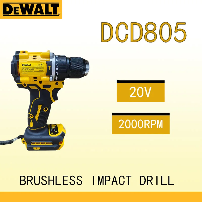 DEWALT 20V MAX perceuse à percussion compacte sans brosse batterie au Lithium Rechargeable outil de tournevis à main électrique DCD805