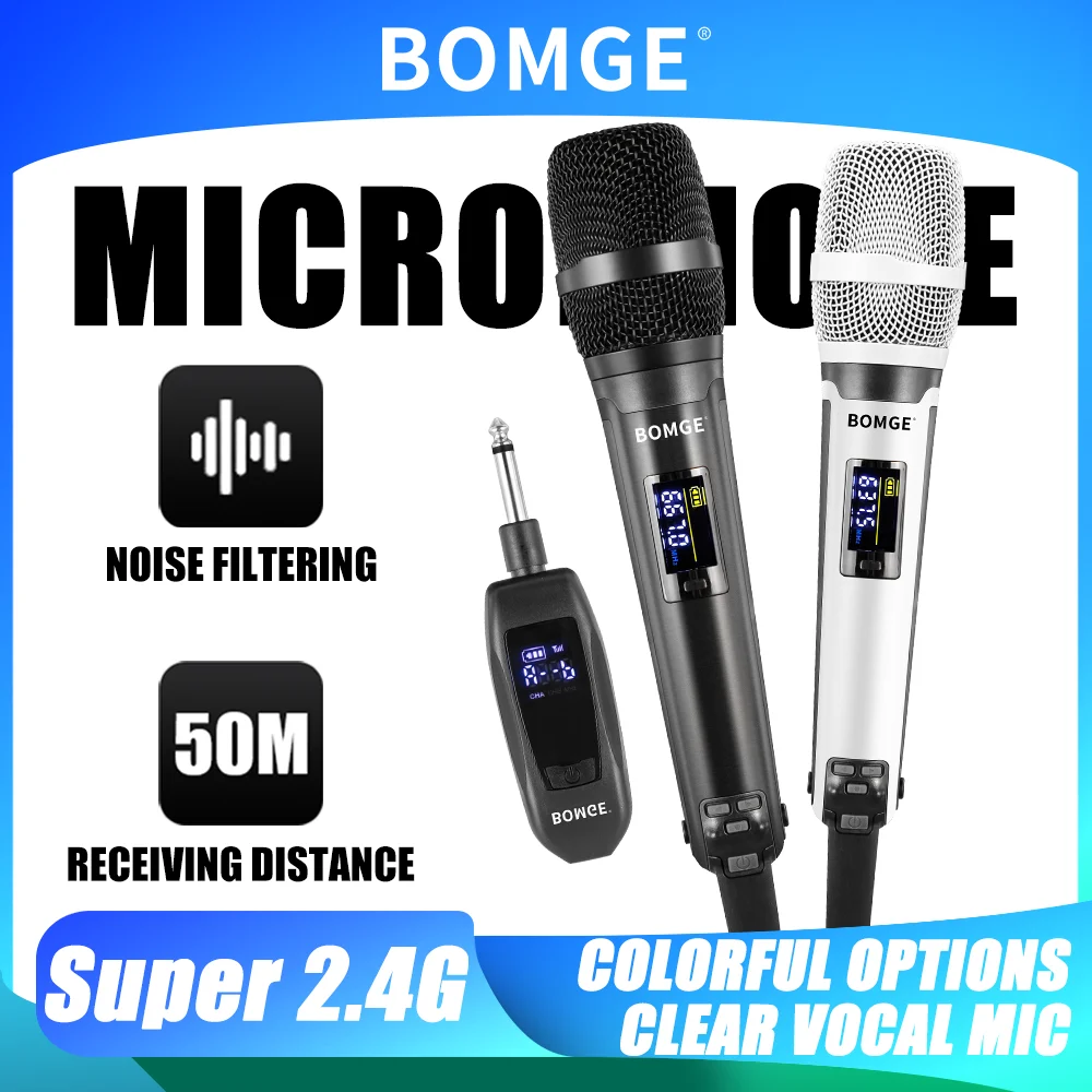 Karaoke Microphone BOMGE SKM9000 2 Channels Wireless Super 2.4G Frequency For Teaching Wedding Clear Stable Audio Transmission