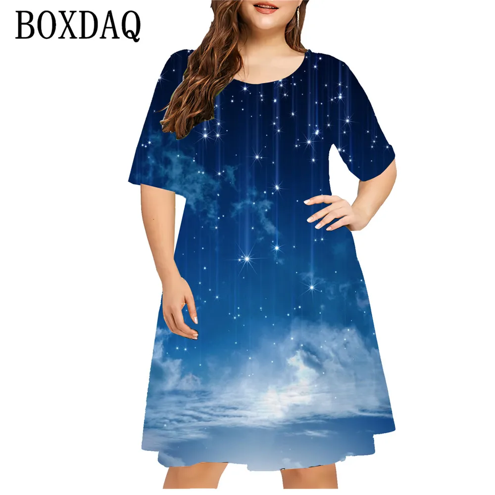 6XL Plus Size Women's Mini Dress Clothing Fashion Loose Printed Dress Casual Short Sleeve Oversized Clothing Summer Sundress New